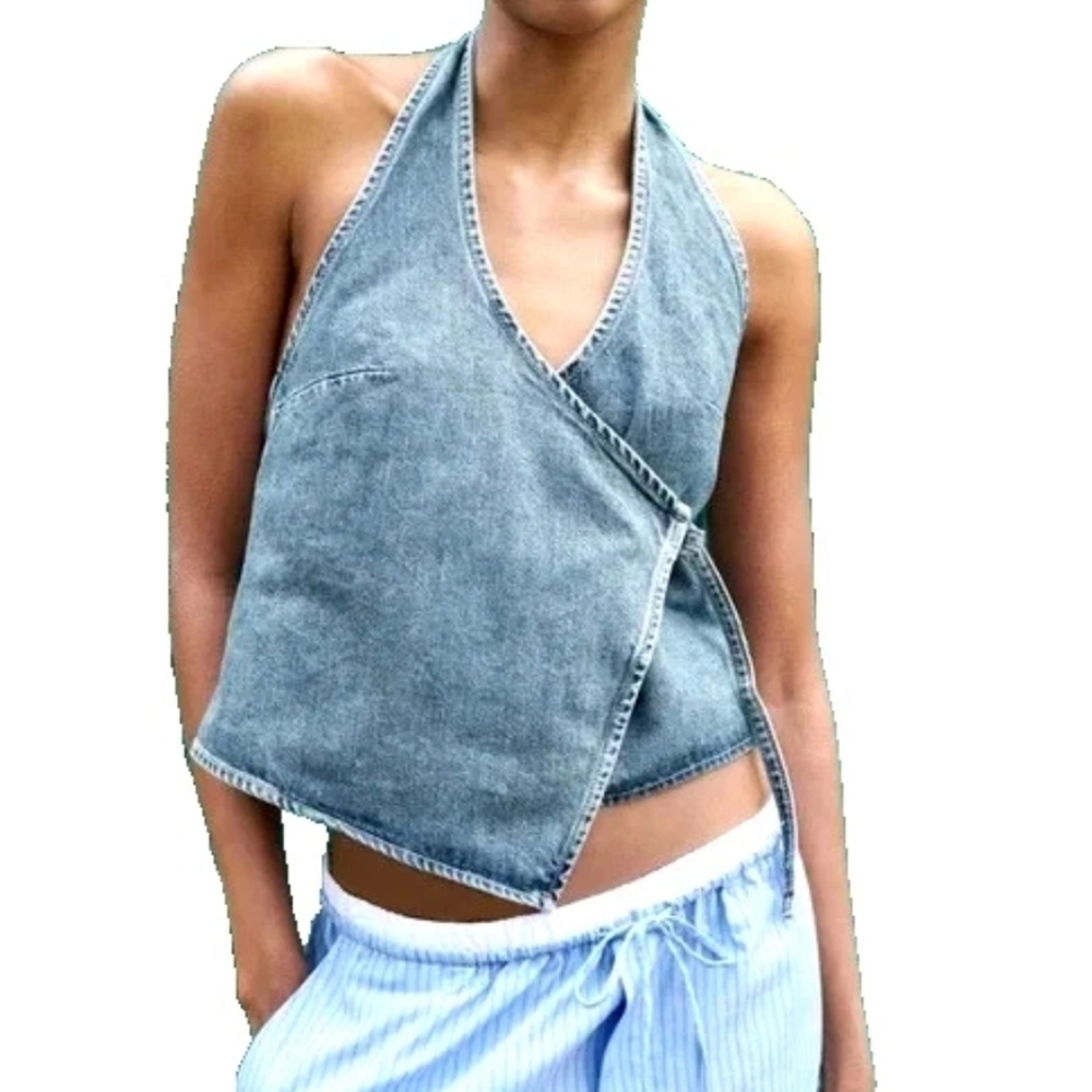 Zara Surplice Denim Crop Top